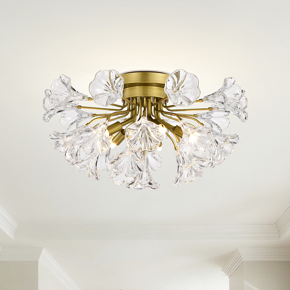 Rosa 5-Light 18.5 inches Clear Glass Floral Flush Mount- Brushed Brass FD-0647-WPGH