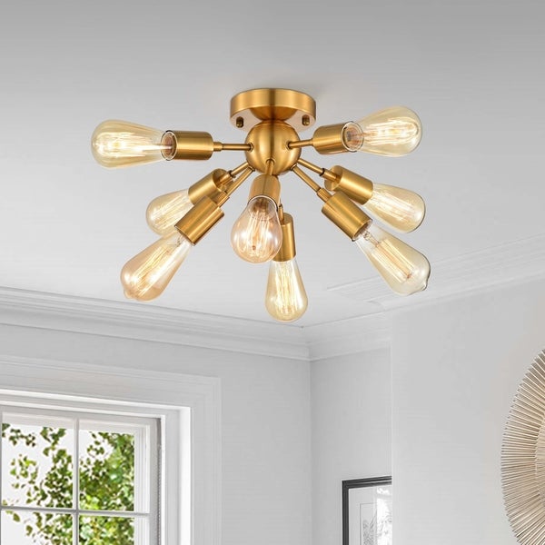 Lorena Sputnik Brushed Brass 8-Light Industrial Flush Mount FD-4601-FLL