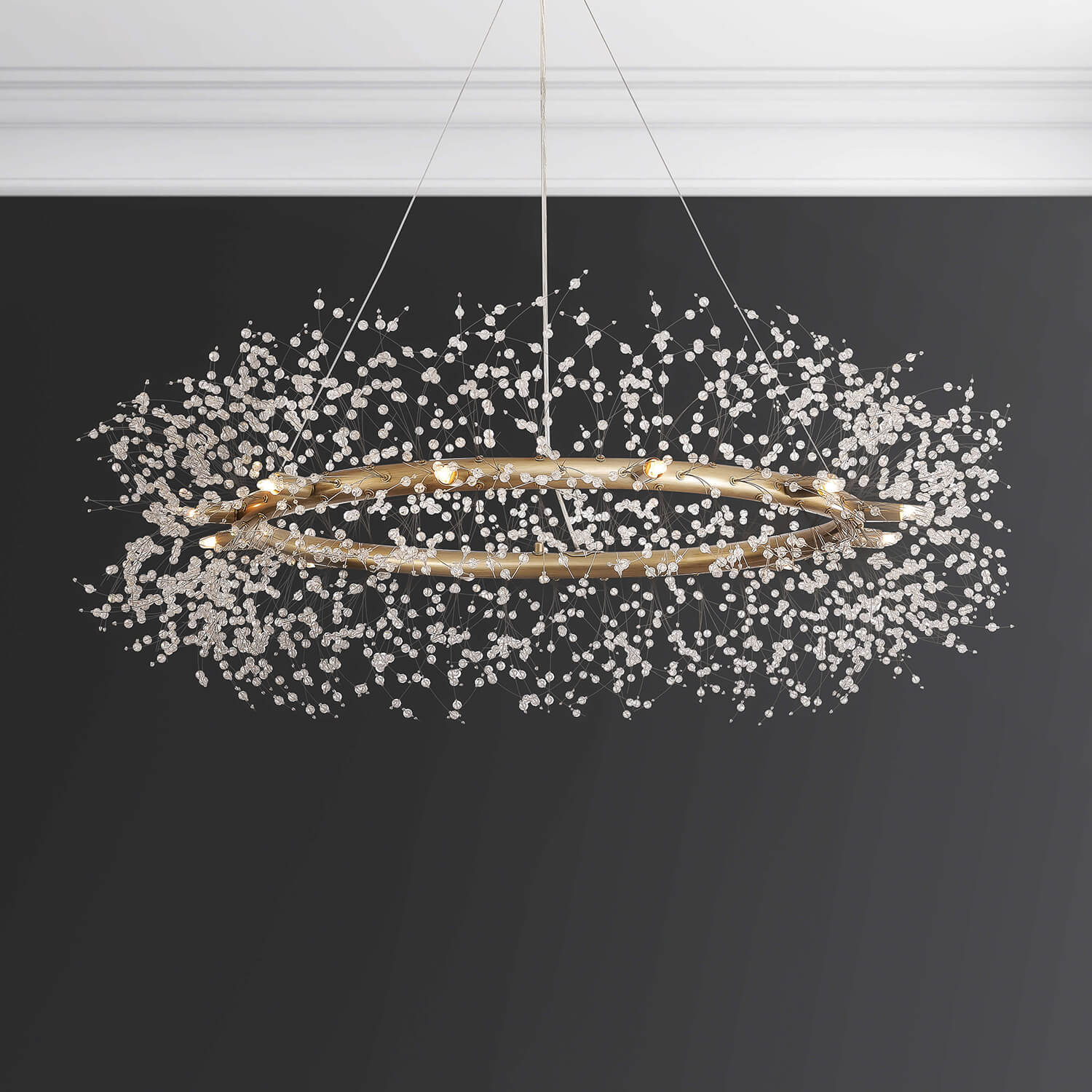 Liria 12-Light Brushed Silver-ish Champagne Beads Firework Chandelier LJ-9430-XJF